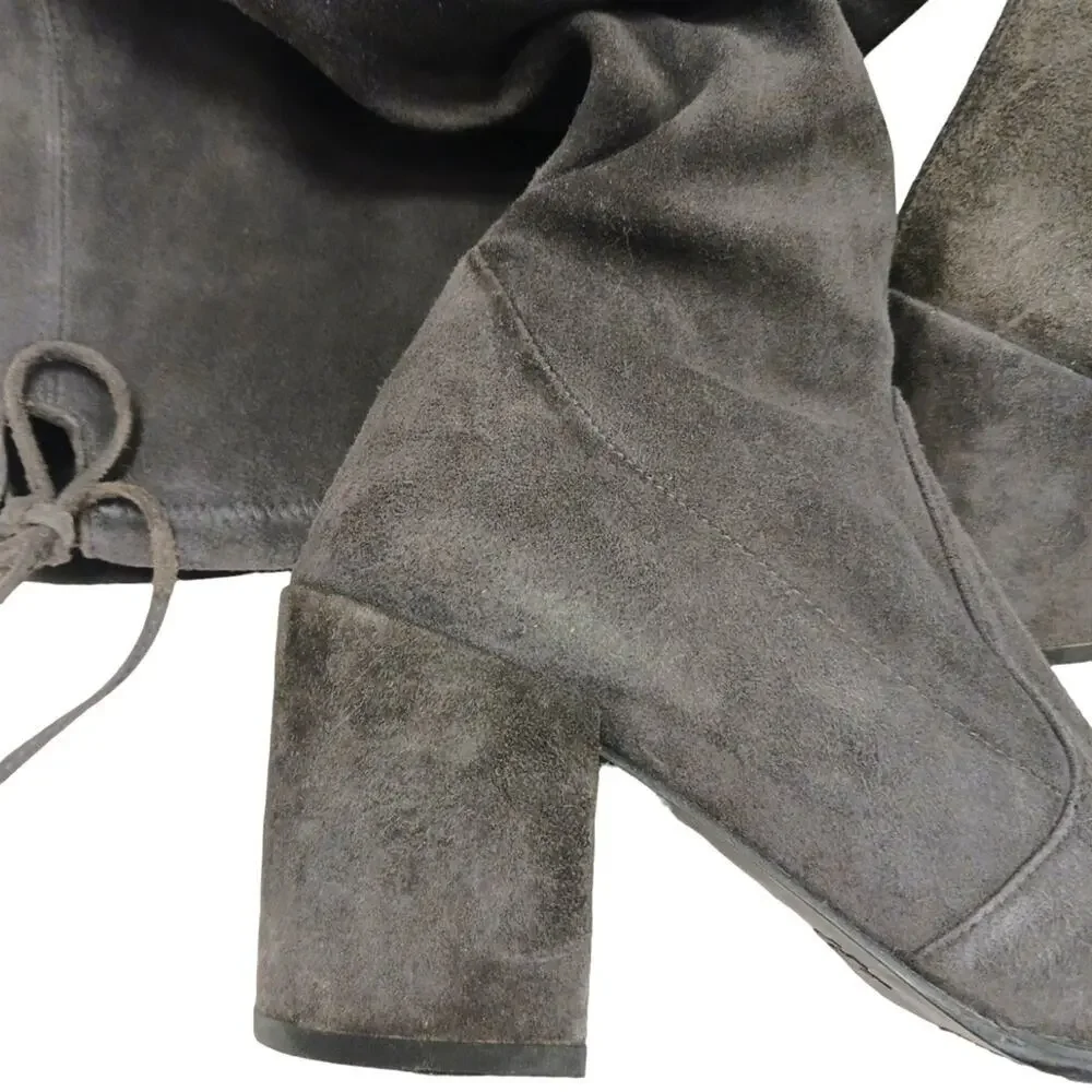 Stuart Weitzman Over The Knee Boots Sz 7M GRAY Leather SUEDE Pullon TIELAND $980